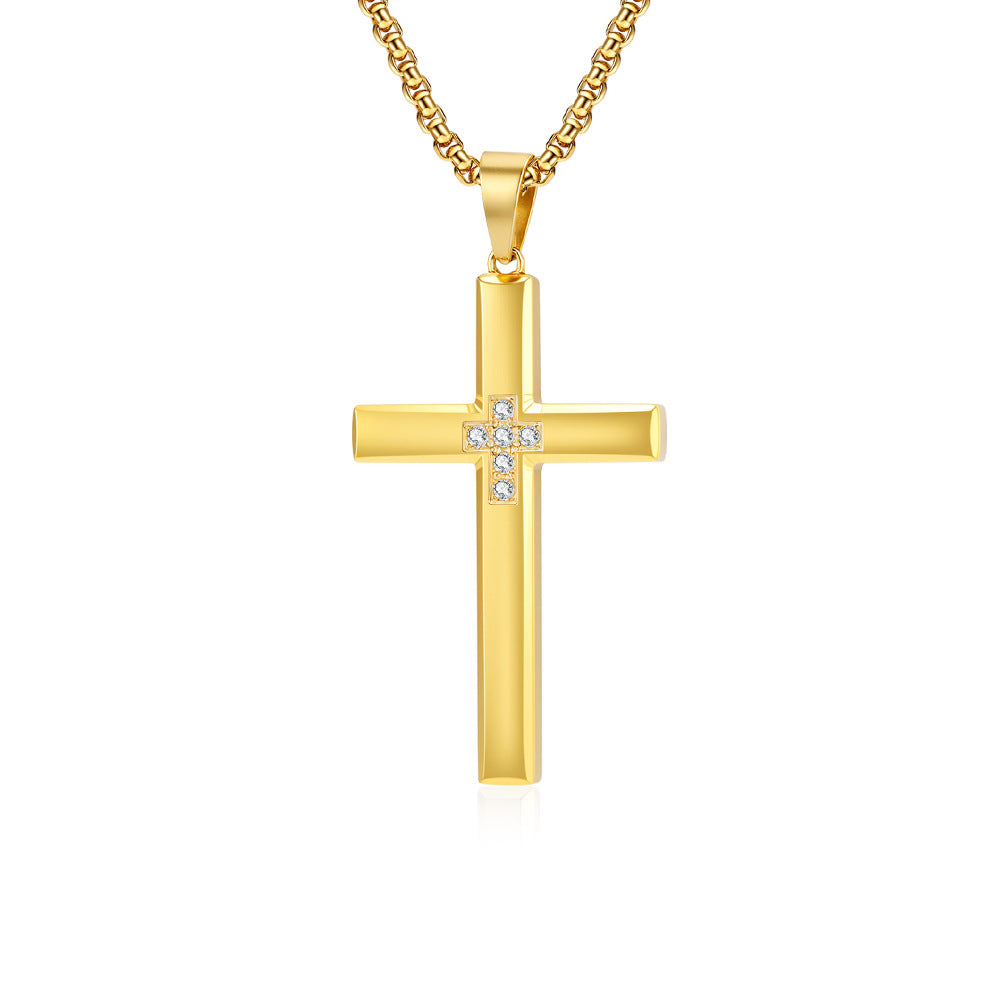 Planderful Cross Necklace For Men Titanium Steel Inlaid Zircon Pendant Simple Fashion