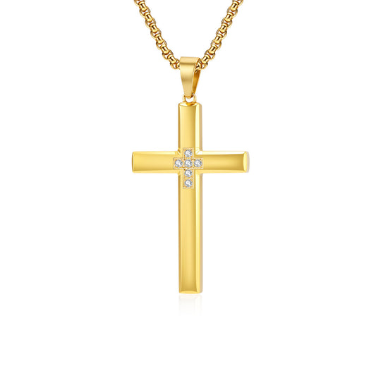 Planderful Cross Necklace For Men Titanium Steel Inlaid Zircon Pendant Simple Fashion