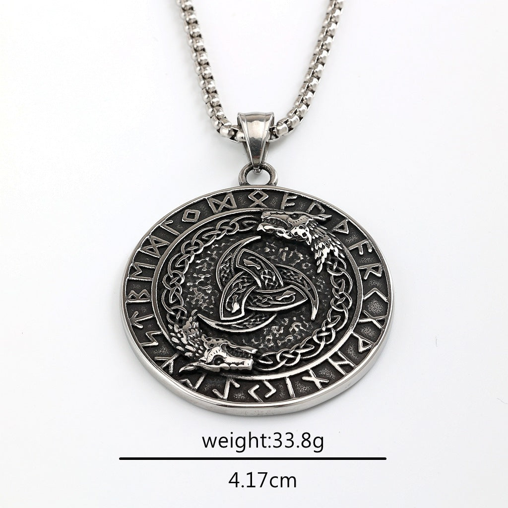 Vintage Viking Wolf Stainless Steel Men's Pendant Necklace