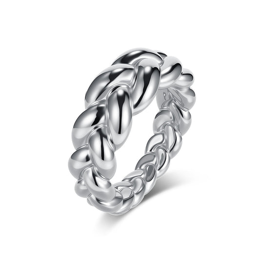 French Stainless Steel Three-Dimensional Braided Twist Ring Unisex