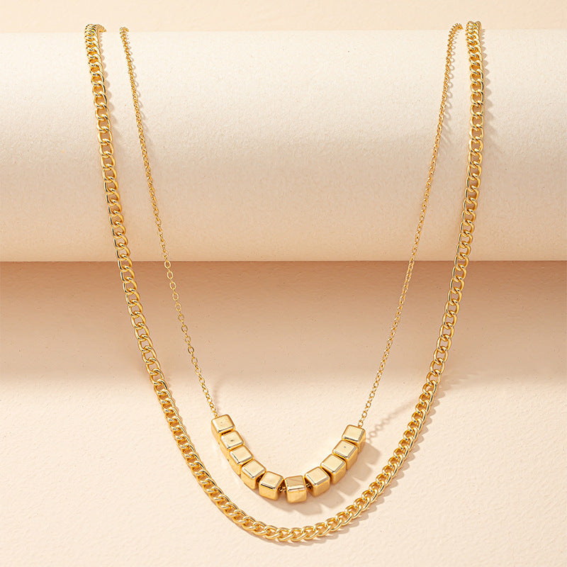 Luxury Metal Square Beaded Necklace - Elegant Women's Clavicle Chain