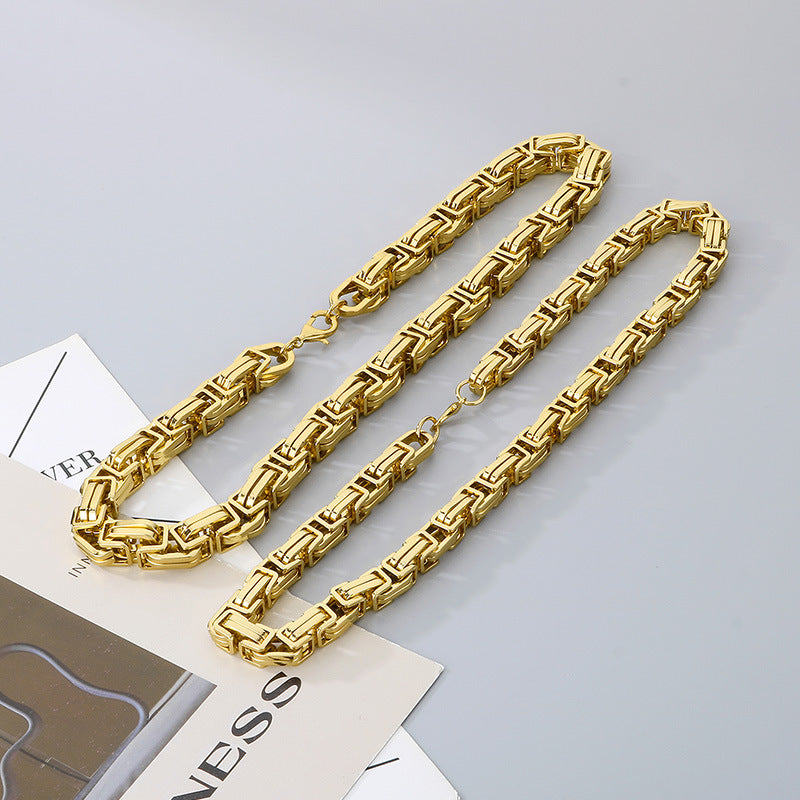 12/15mm Thick Chain Emperor Chain Men's Necklace Bracelet Hip-Hop Double-Piece Knot Chain Stainless