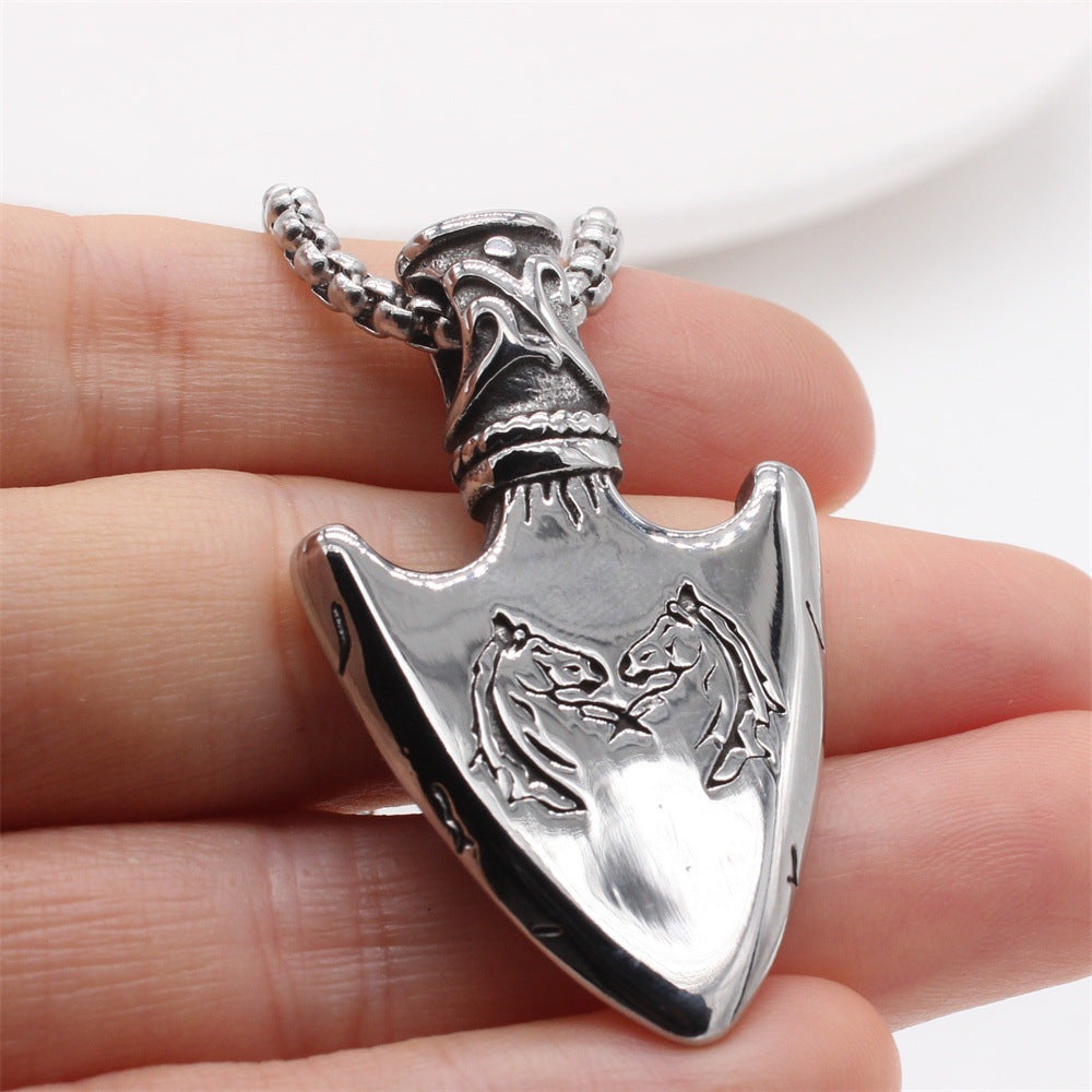 Planderful Norse Legacy – Unique Retro Horseshoe Viking Shield Pendant Necklace