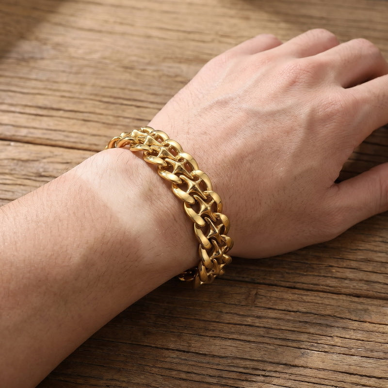 Hip-Hop Rock Street 19mmx Type Hollow Cuban Chain Stainless Steel Men's Bracelet