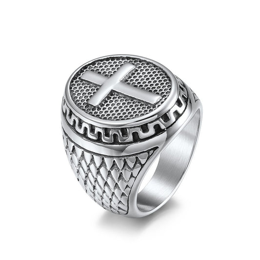 Cross-Border Amazon Retro Style Stainless Steel Cross Ring