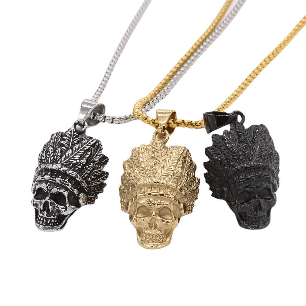Halloween American Chief Skull Titanium Steel Pendant for Men