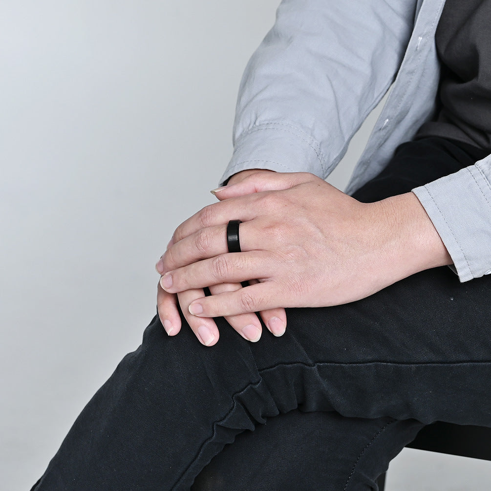 Planderful Two Color Matte Titanium Steel Ring For Men Personalized Inlaid Alumina Jewelry