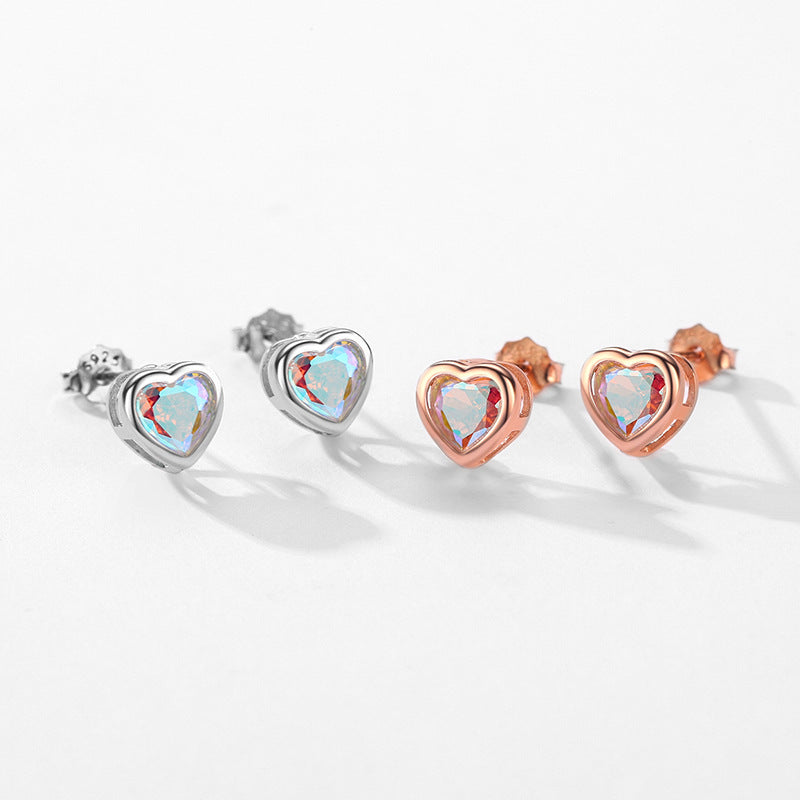 Colorful Love Zircon Heart-Shaped Silver Earrings
