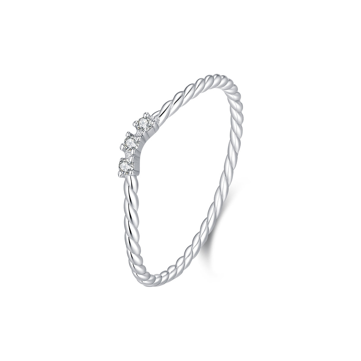 S925 Sterling Silver Twisted Three-Stone Moissanite Ring