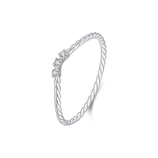 S925 Sterling Silver Twisted Three-Stone Moissanite Ring