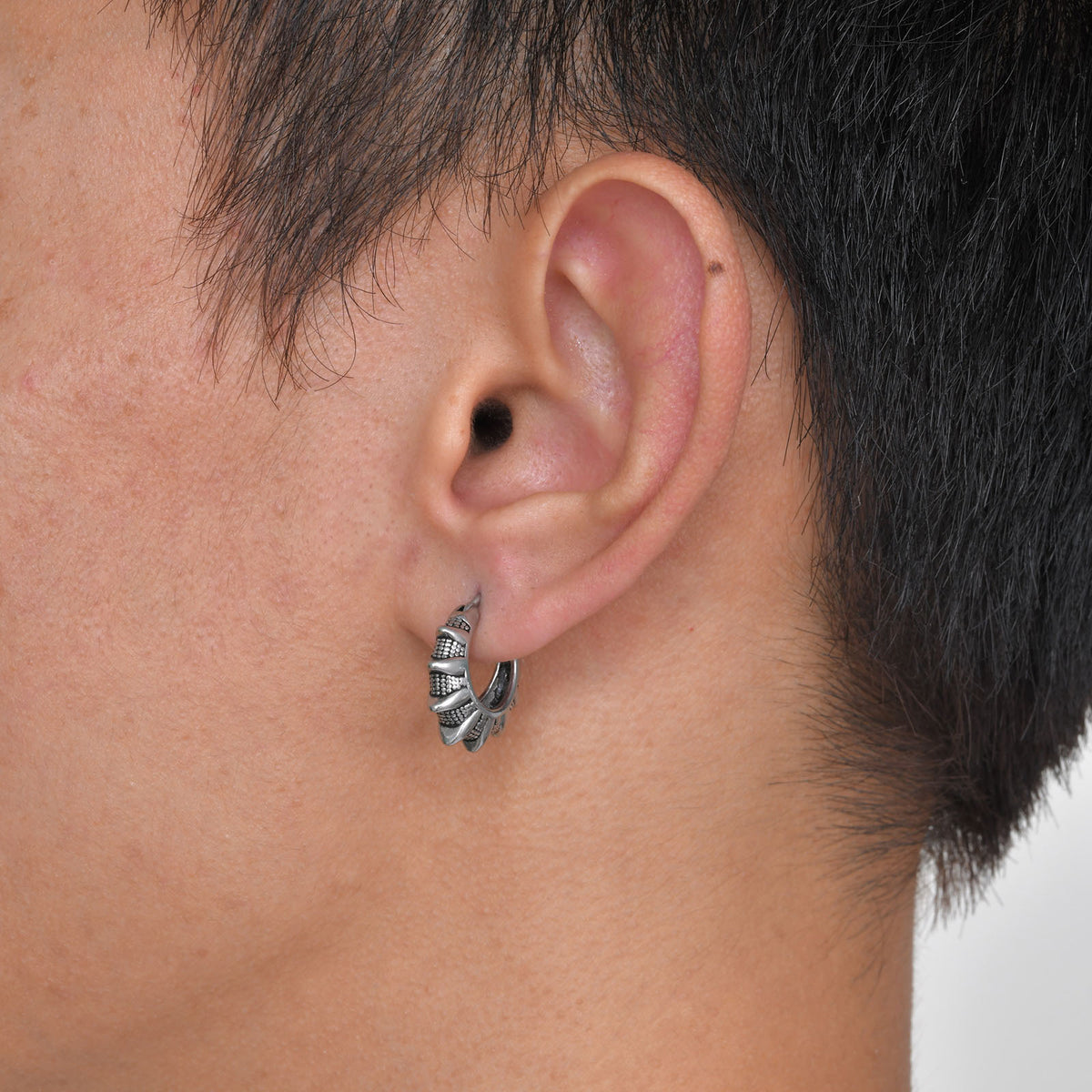 Antique Silver Tribal Sunburst Hoop Earrings