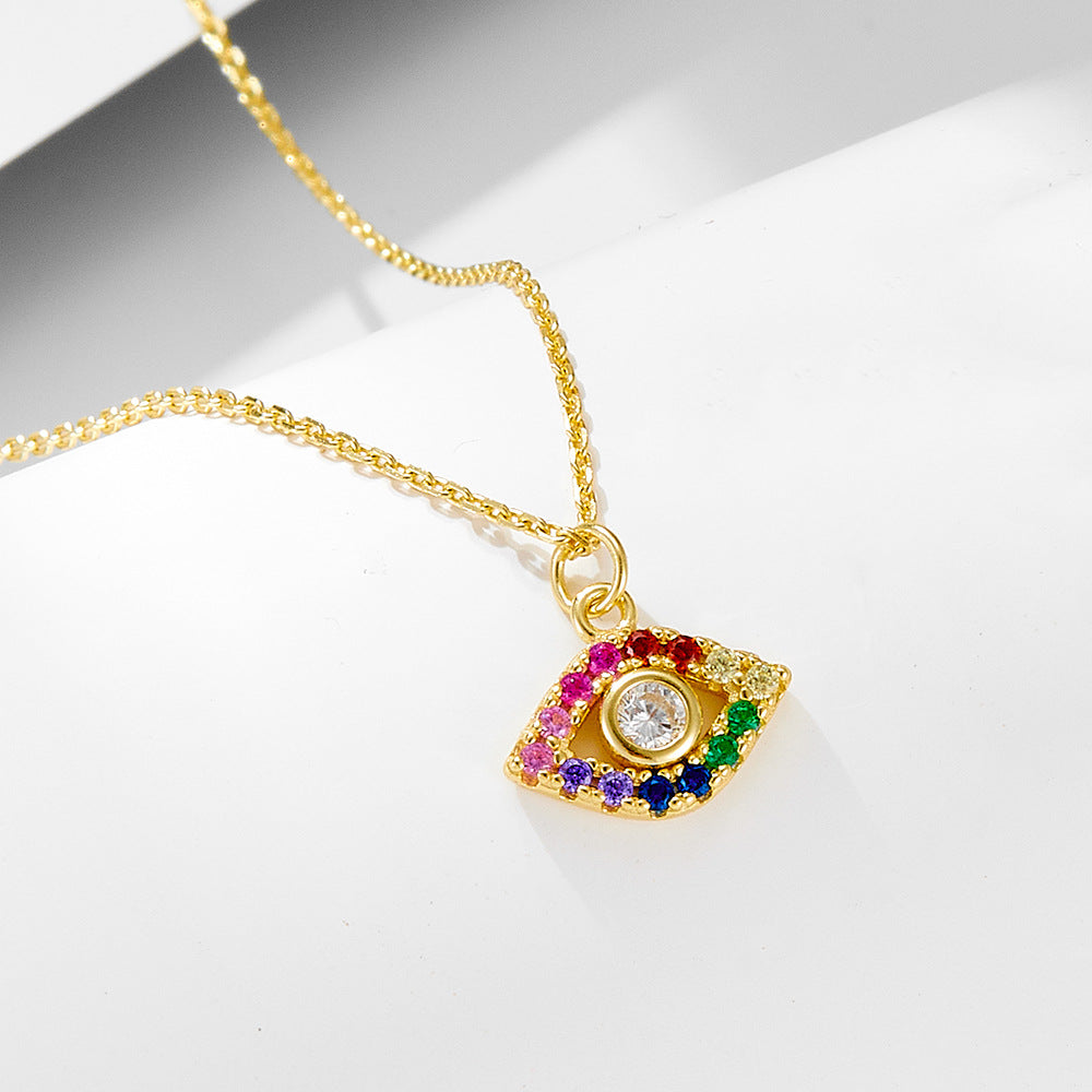 S925 Sterling Silver Classic Wind Color Zircon Eye Necklace Hot-Selling Devil'S Pendant