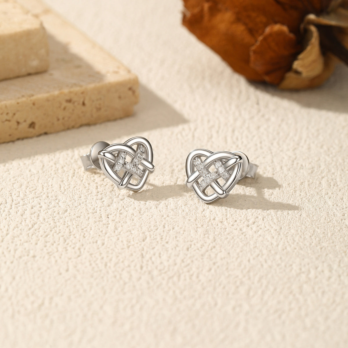 925 Sterling Silver Openwork Heart Moissanite Studs