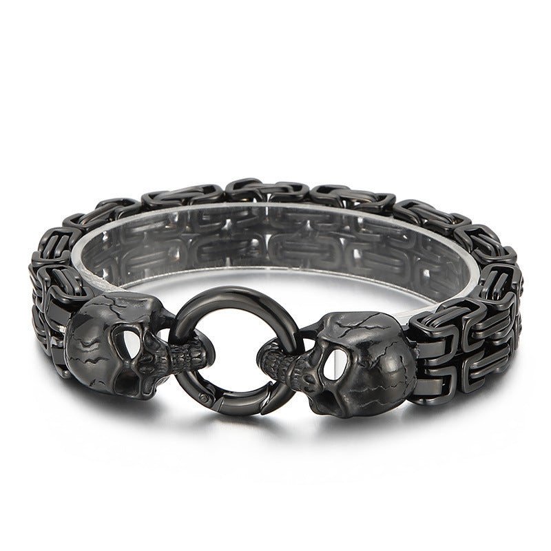 Ghost Head – Vacuum Electroplated Double-Layer Emperor Chain Pattern Skull Titanium Steel Bracelet