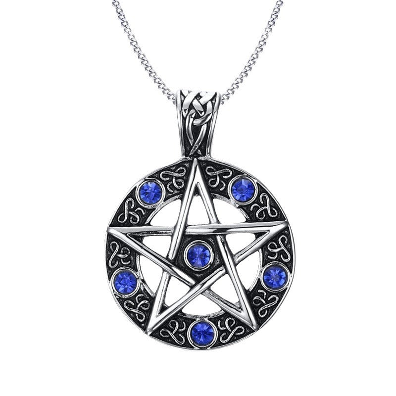 Stainless Steel Jewelry Titanium Steel Blue Rhinestone Pendant