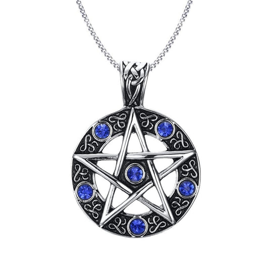Stainless Steel Jewelry Titanium Steel Blue Rhinestone Pendant