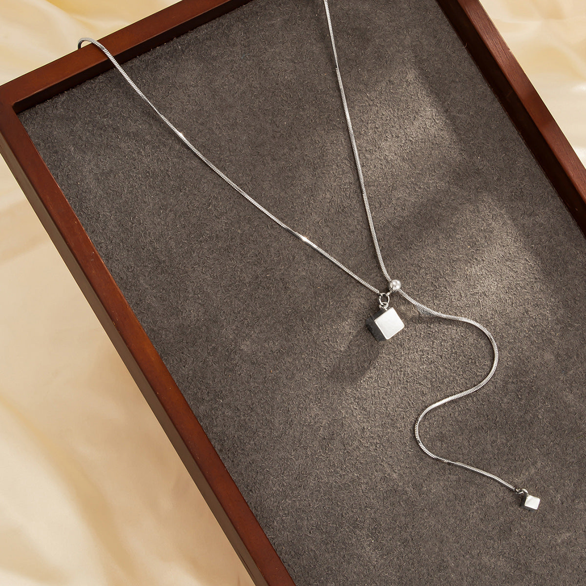 Y-Shaped Stainless Steel Snake Bone Chain Y2k Square Pearl Necklace