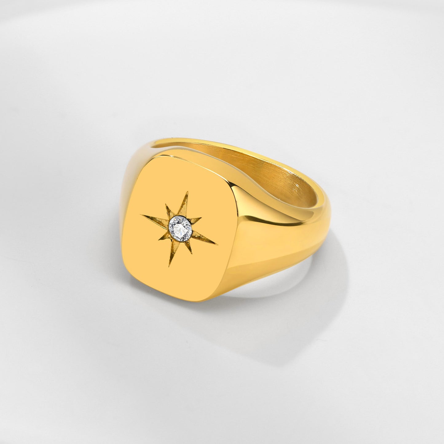 Stainless Steel Inlaid Single Zircon Octagram Ring Gold Women's Jewelry