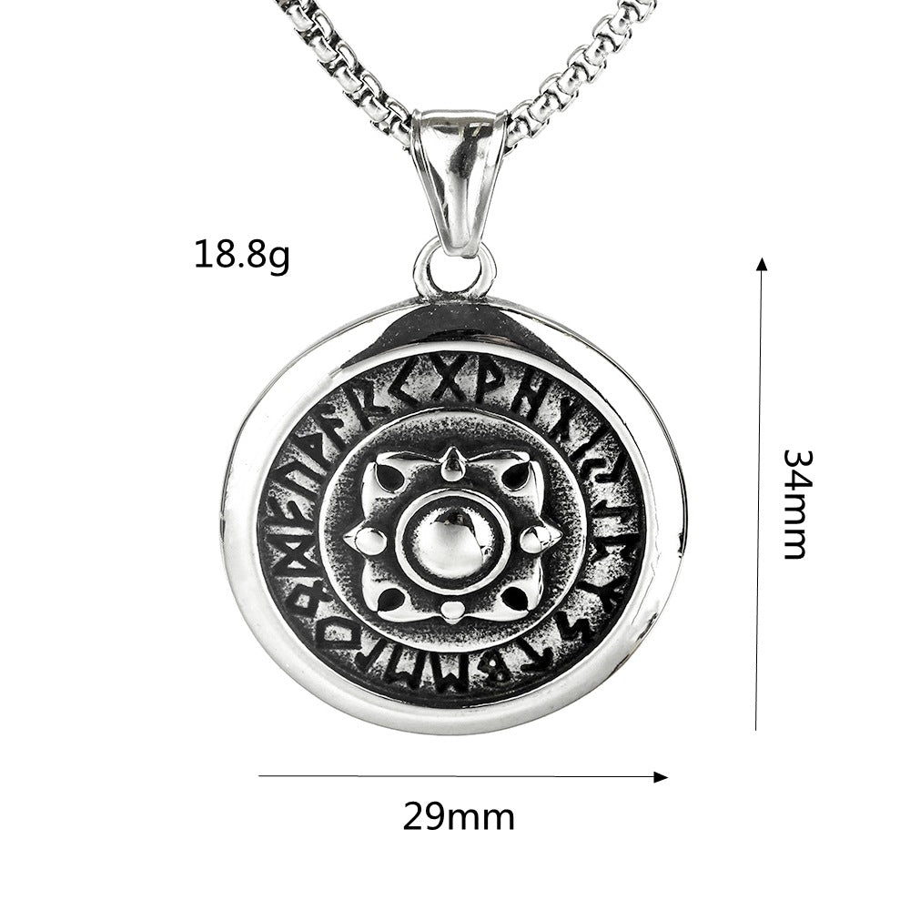 Planderful Viking Rune Pendant Necklace For Men Stainless Steel Black Polished Retro Shield Design Norse Legacy