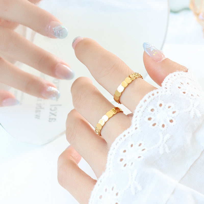 Golden Glow Titanium Steel Couple Ring with Unique Design - Everyday Genie Collection