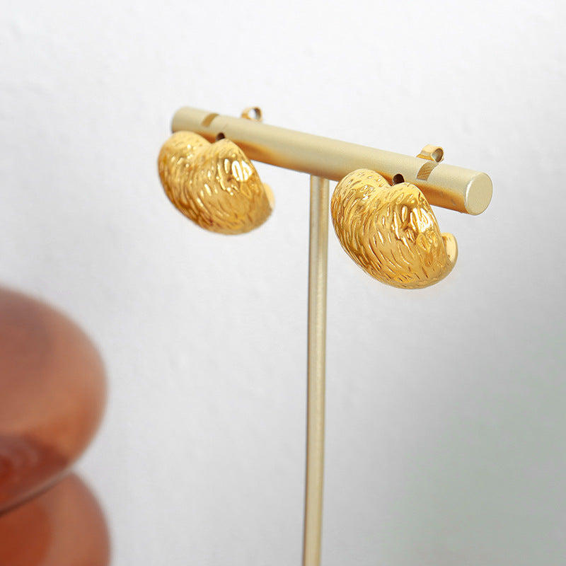 French Love Earrings: Elegant and Timeless Metal Peach Heart Earstuds with 18K Gold Plating