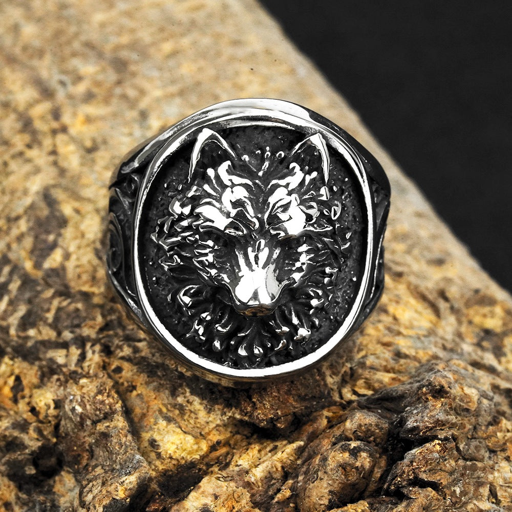 European And American Jewelry Wholesale Men's Viking Wolf Head Ring