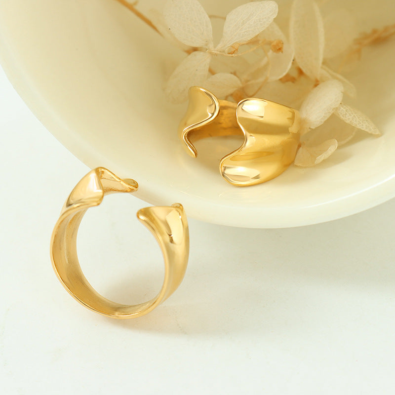 Cold Wind Gold Plated Titanium Steel Ring - Unique Design Women's Fashion Jewelry