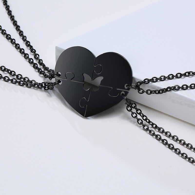 3-Person Stainless Steel Hollow Butterfly Heart Necklace Black