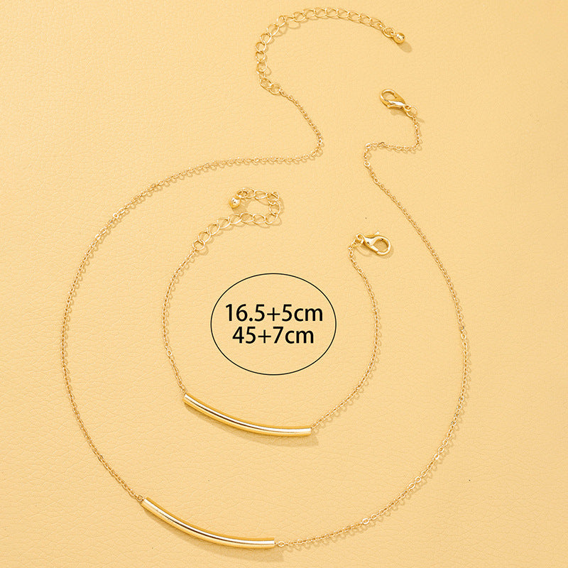 Chic Metal Tube Bracelet and Necklace Set - Vienna Verve Collection