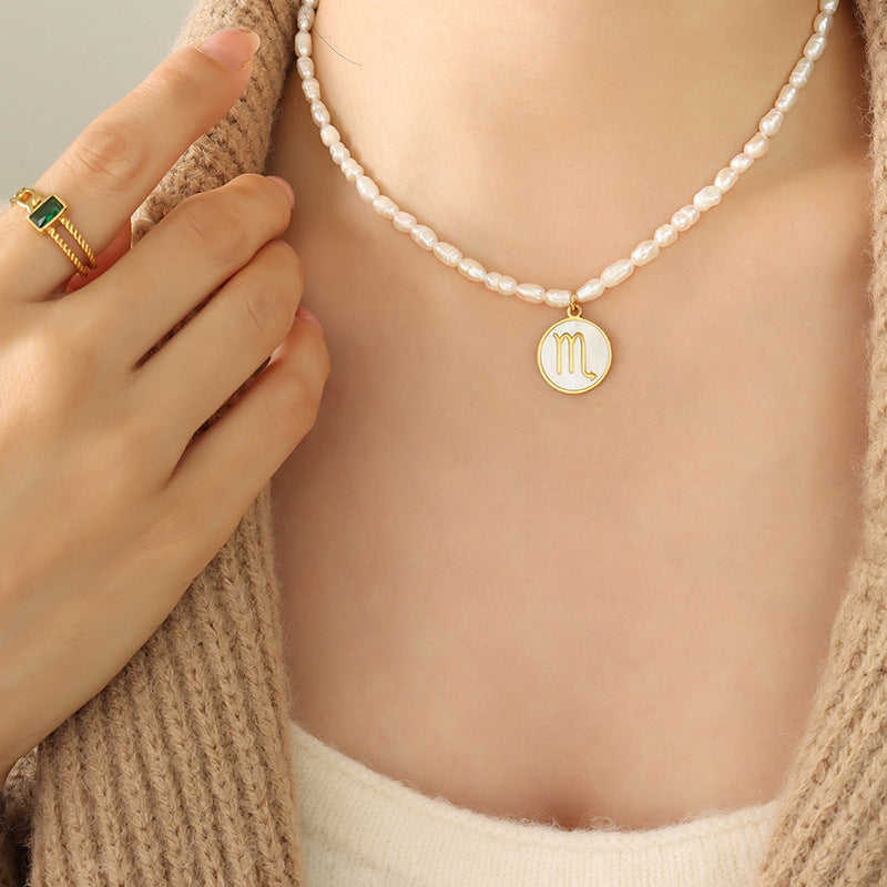 Stellar Charm Pearl Necklace with Titanium Steel Pendant