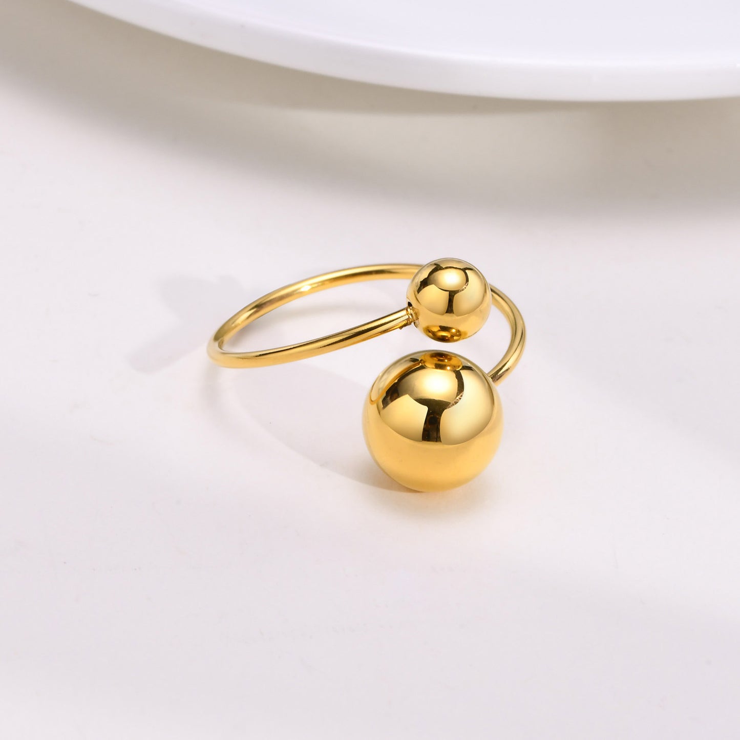 Stainless Steel Ball Adjustable Ring Gold Women's Fashion Jewelry