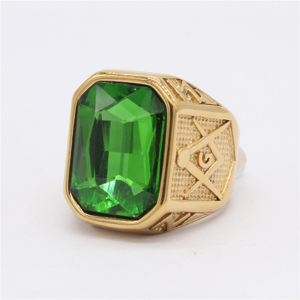 Planderful Zircon Titanium Steel Ring Unisex Vintage Masonic Style For Men Size 8-12