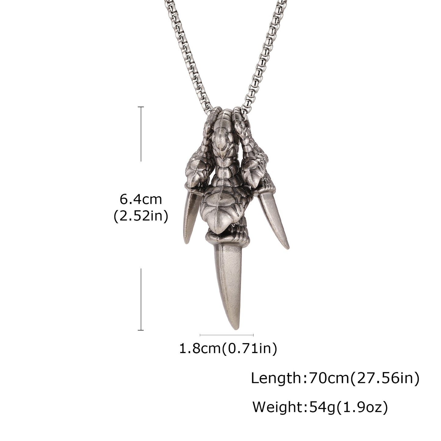 Iron Warrior Men's Necklace Stainless Steel Chain Alloy Dragon Claw Pendant Necklace