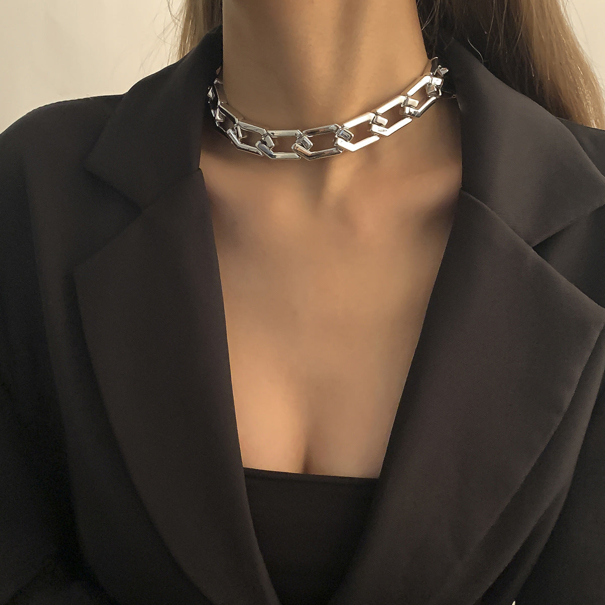 Cold Style Retro Diamond Clasp Necklace with Hexagonal Geometric Pendant the Vienna Verve Collection