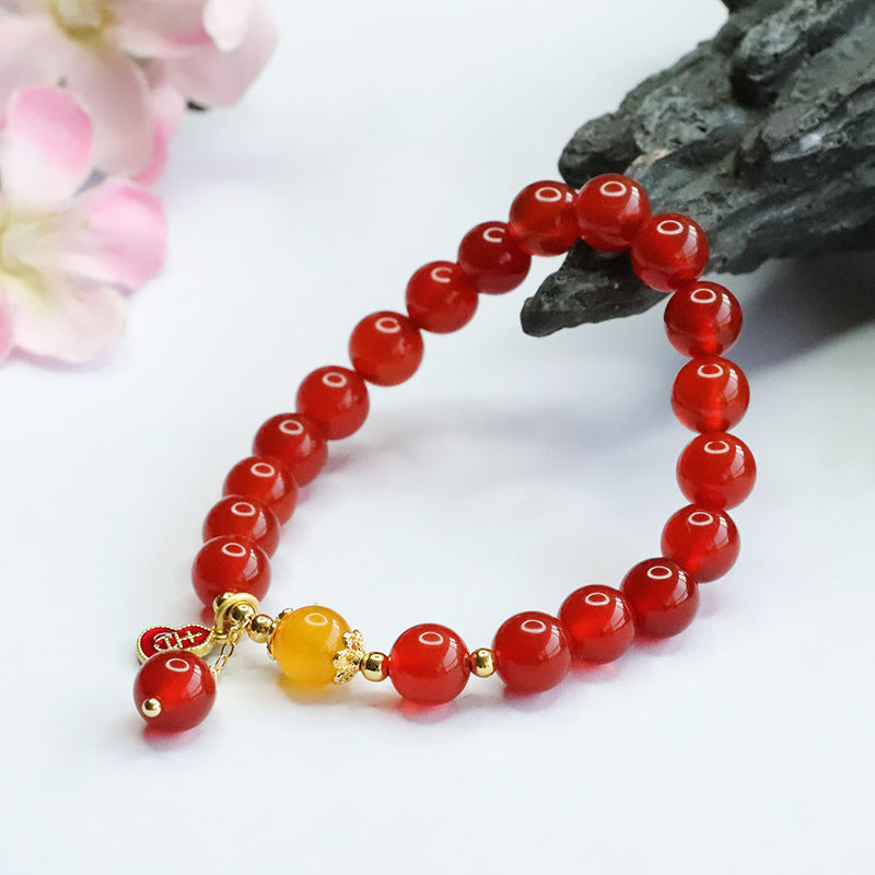 Red Agate and Yellow Chalcedony Sterling Silver Bracelet