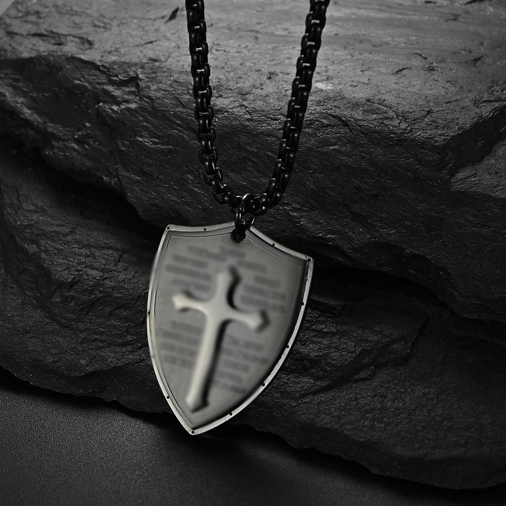 Amazon European and American Cross Shield Titanium Steel Necklace