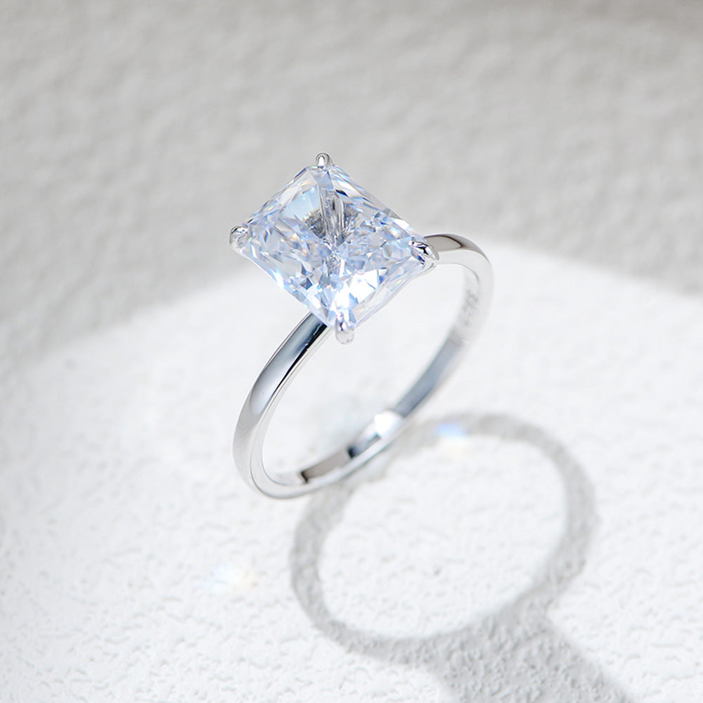 Planderful S925 Sterling Silver Ring With Ice Flower Cut Zircon 8x10mm For Women Elegant Jewelry