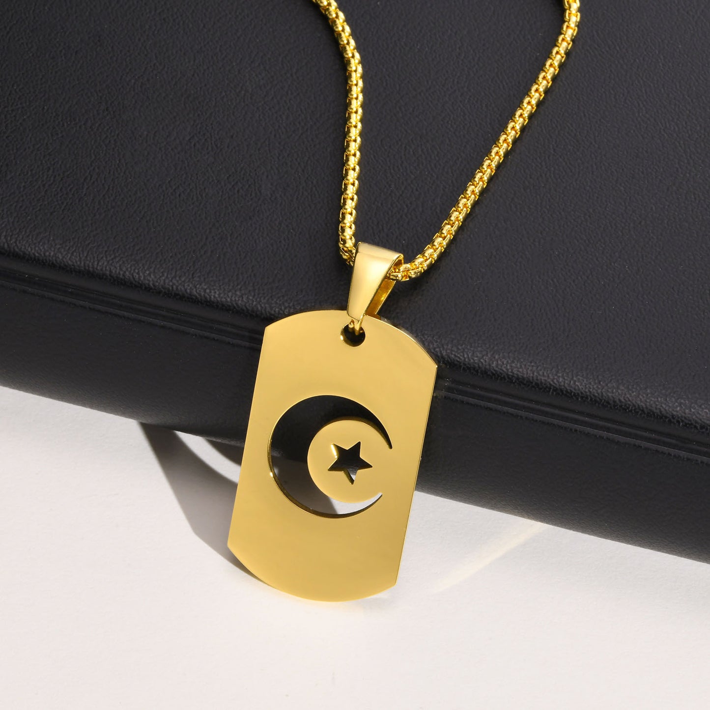 Men's Tag Stainless Steel Hollow Star Moon Pendant Necklace
