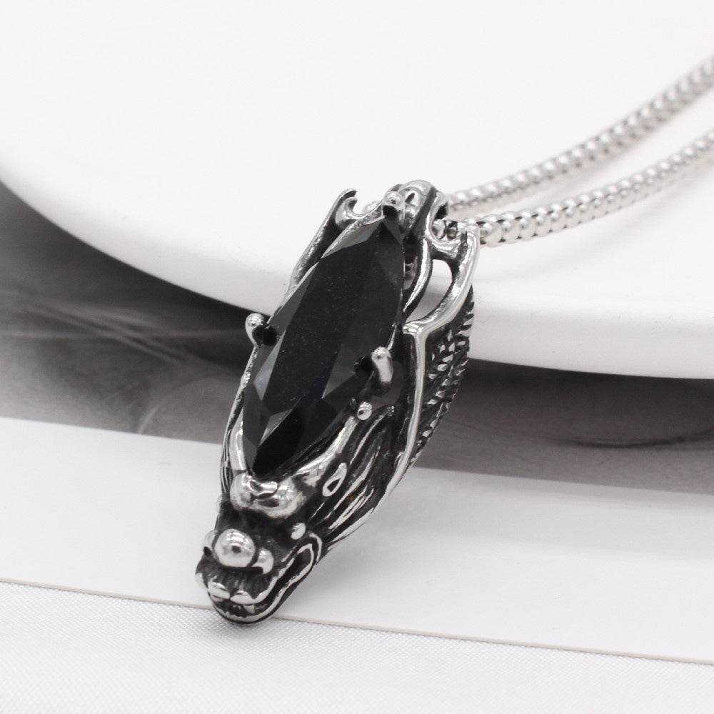 Dragon Head Pendant Titanium Steel Gemstone Necklace Unisex Protection Symbol By Planderful For Men And Women