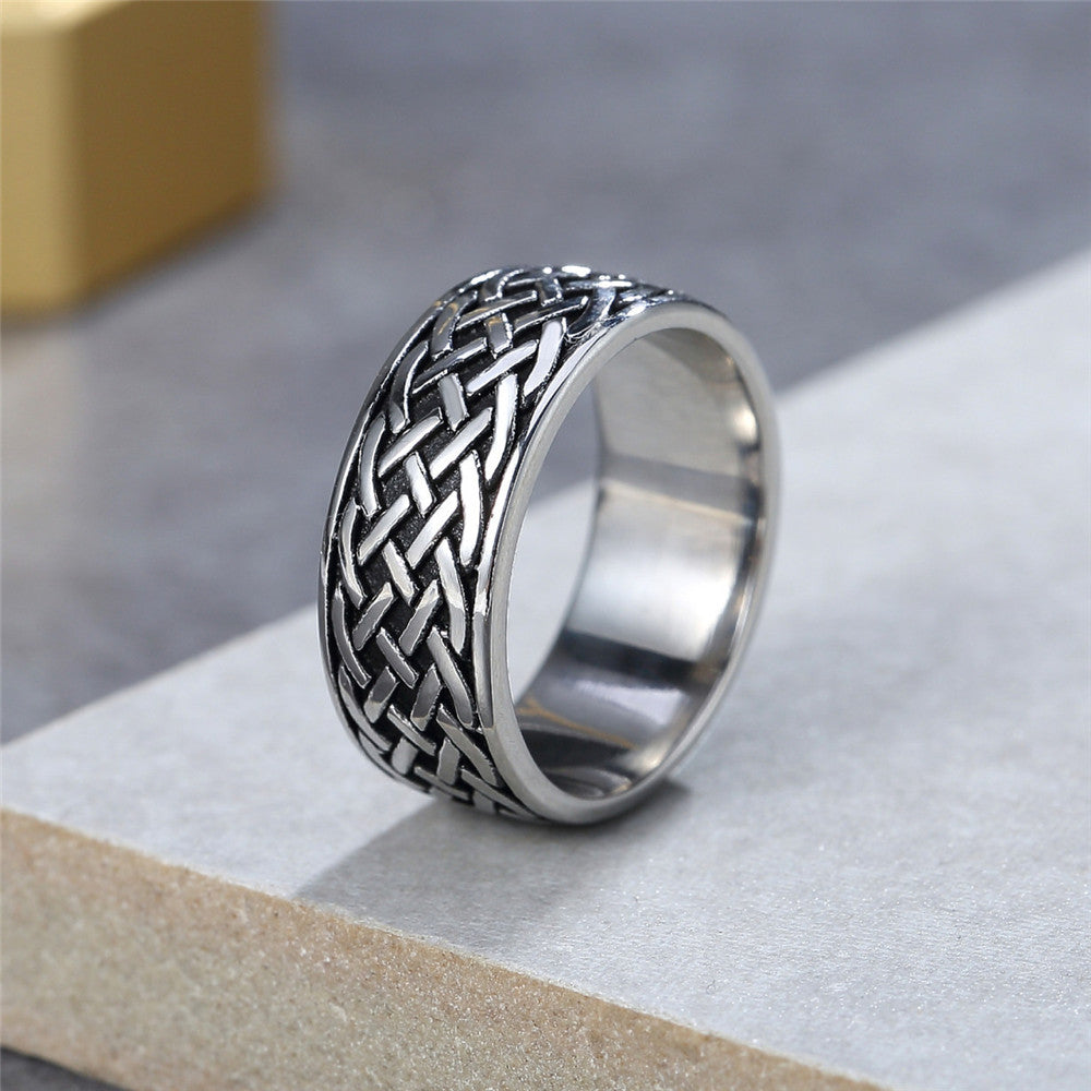Planderful Titanium Steel Ring Nordic Viking Weave Pattern Unisex Bold Punk Statement For Men And Women
