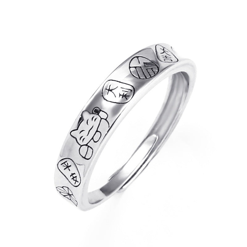 S925 Sterling Silver Lucky Cat Ring — Adjustable