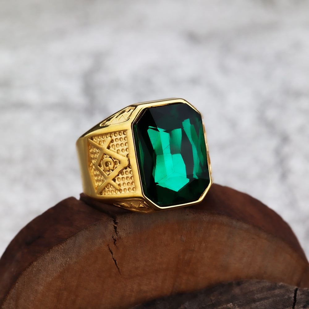 Cross-Border New Products European and American Style Ring AG Masonic Stone Men's Ring Stainless Steel Jewelry Wholesale