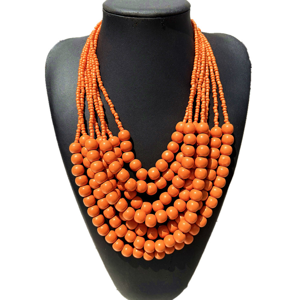 Planderful Savanna Rhythms Necklace – Exaggerated Multi-Layer Wood Bead Design