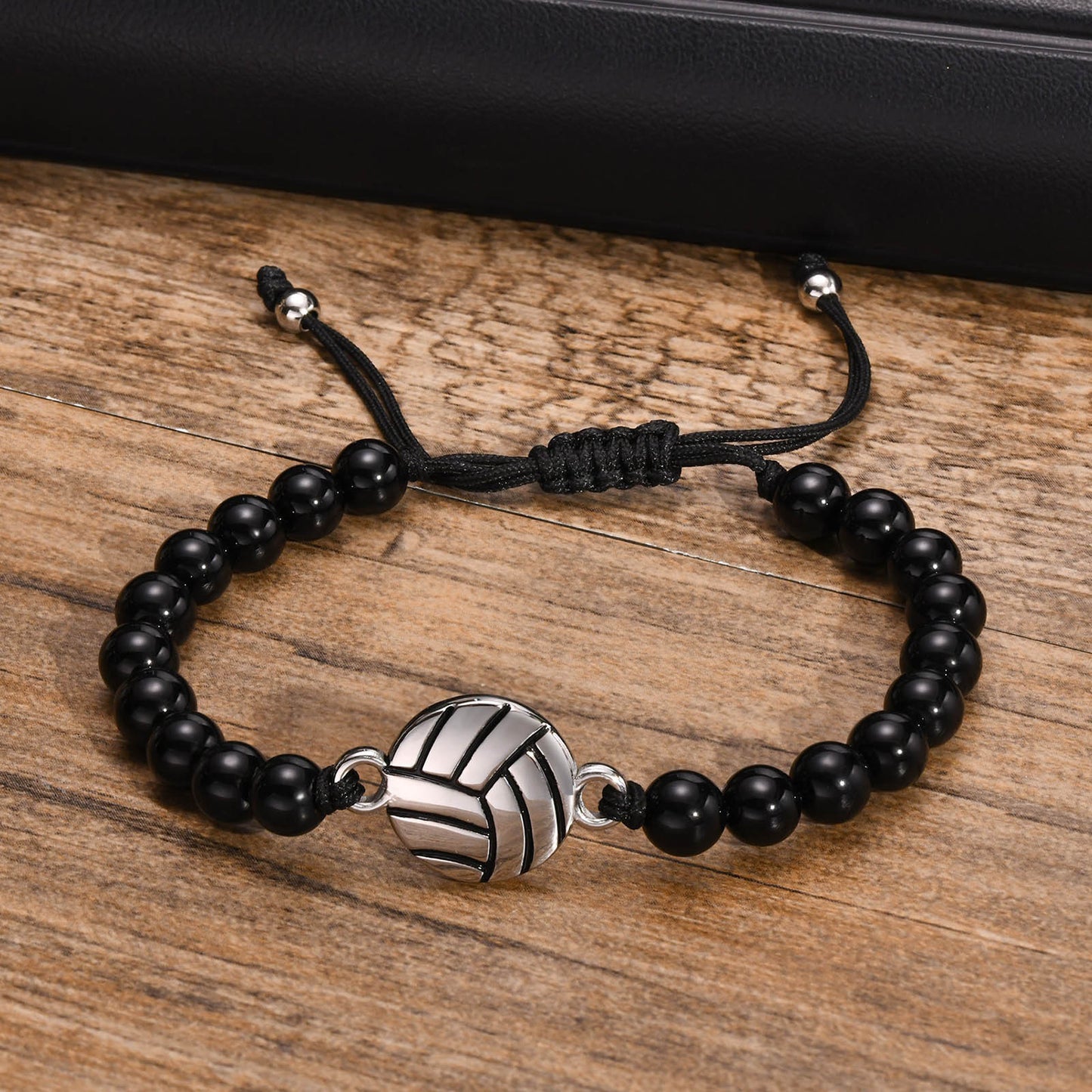 Stainless Steel Basketball Agate Beaded Woven Men's Bracelet