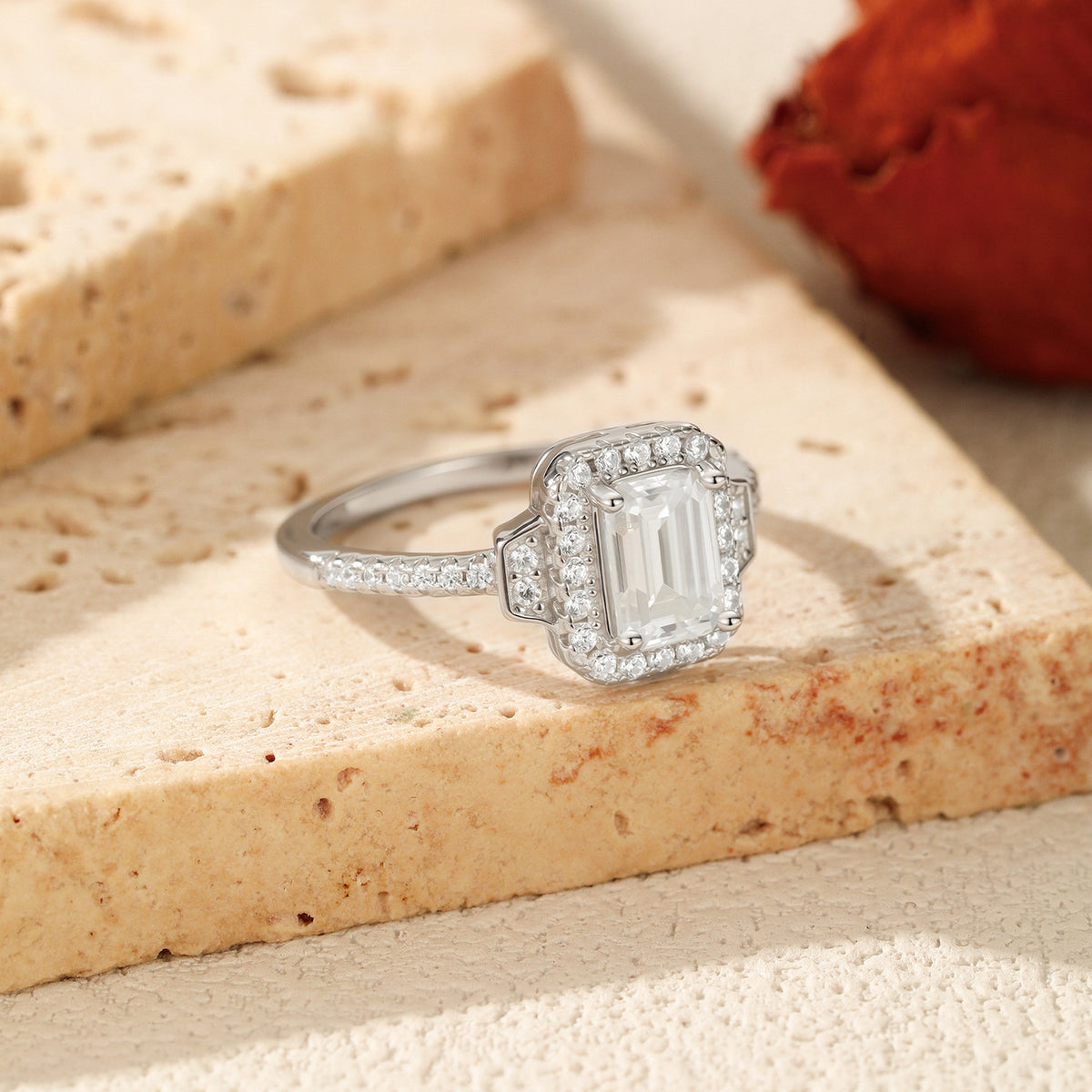 S925 Sterling Silver Emerald-Cut One-Carat Moissanite Ring
