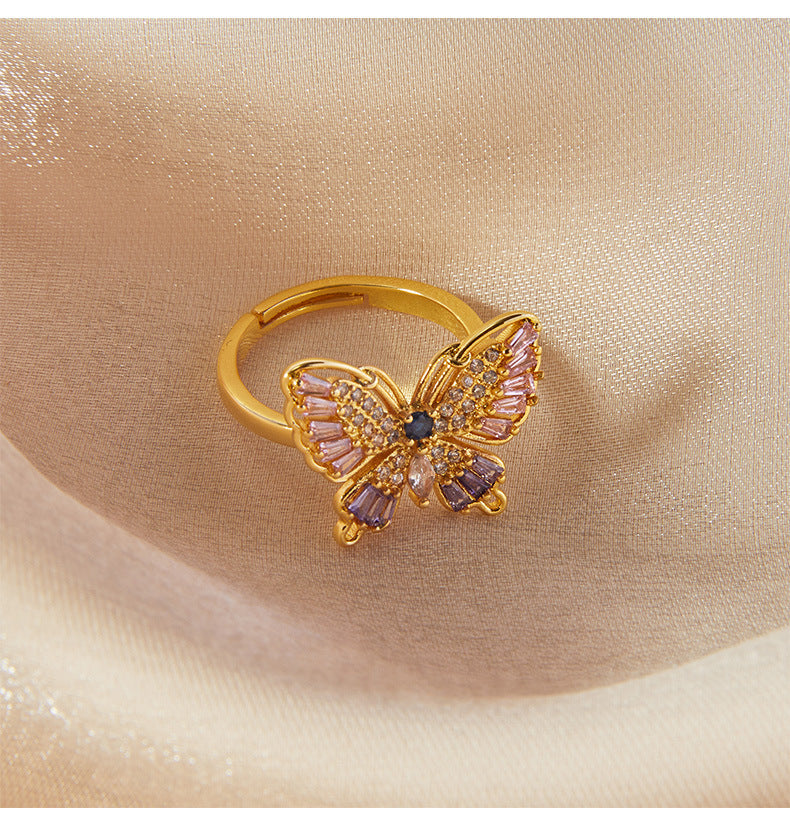 Mori Butterfly Copper Ring with Zircon Detail