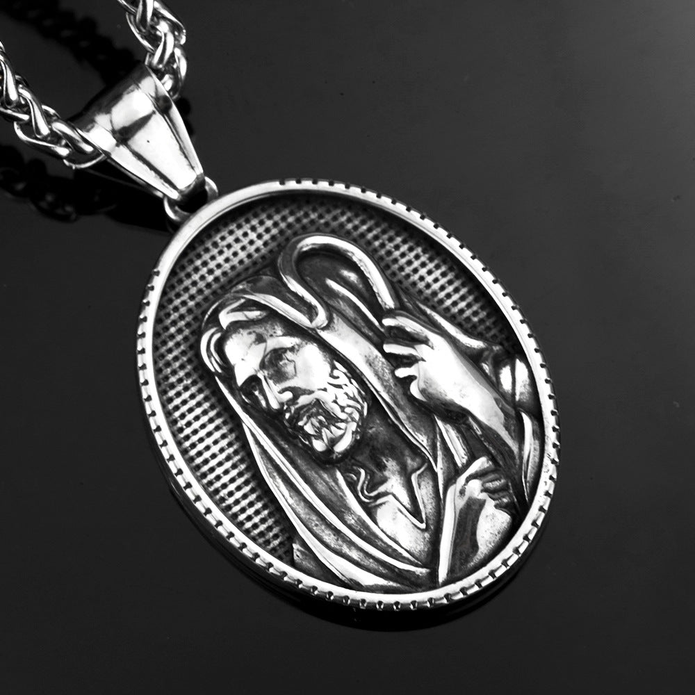 Planderful Virgin Mary Pendant Titanium Steel Timeless Religious Necklace For Men Holy Father And Son