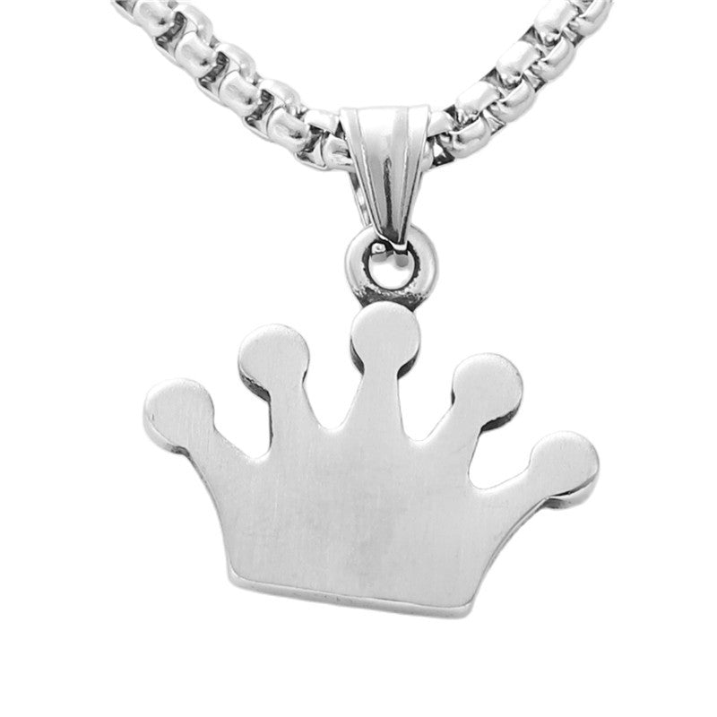 Punk-Inspired Titanium Steel Crown Pendant Necklace for Trendy Girls