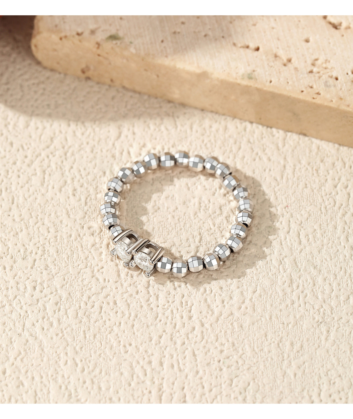 Sparkling Bead Moissanite Stacking Ring