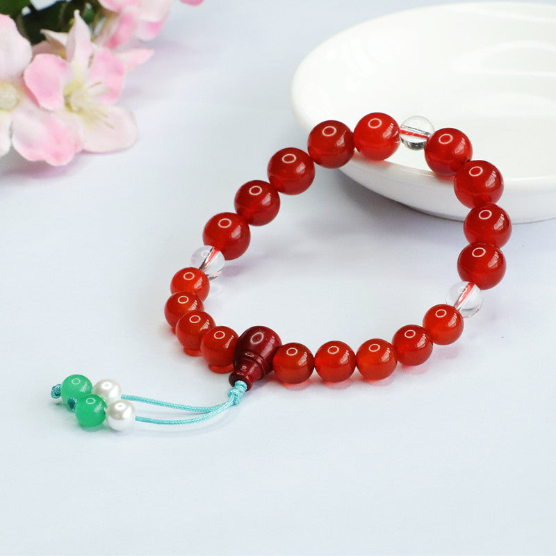Red Agate and White Crystal National Style Bracelet with Eighteen Seeds